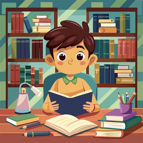 Premium Vector Cartoon Boy Reading Books Vector Illustration