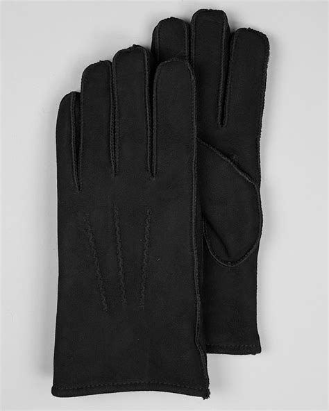 Mens Minnesota Black Suede Shearling Sheepskin Gloves