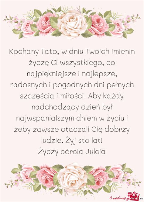 Kochany Tato W Dniu Twoich Imienin Ycz Ci Wszystkiego Co