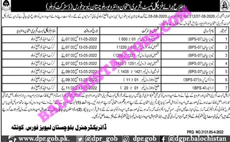 Balochistan Levies Force Kohlu Physical Test Interview Schedule