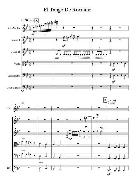 El Tango De Roxanne Sheet Music For Contrabass Violin Viola Cello