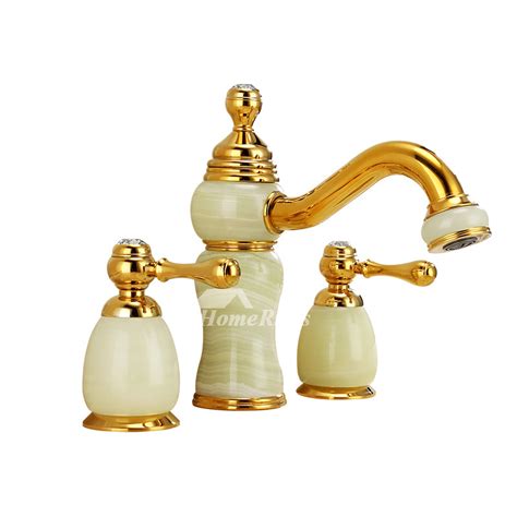 Widespread Bathroom Faucets Marble Polished Brass Luxury Jade Three Holes