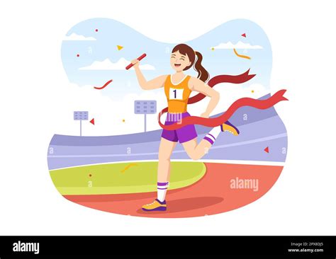 Relay Race Illustration By Passing The Baton To Teammates Until