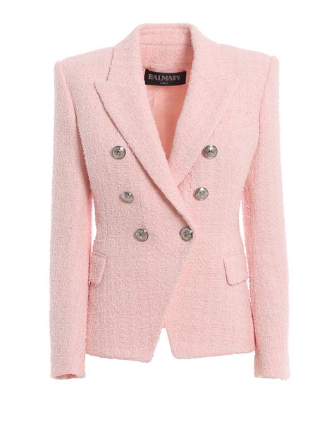 Blazers Balmain Light Pink Cotton Blend Tweed Blazer Rf C Af