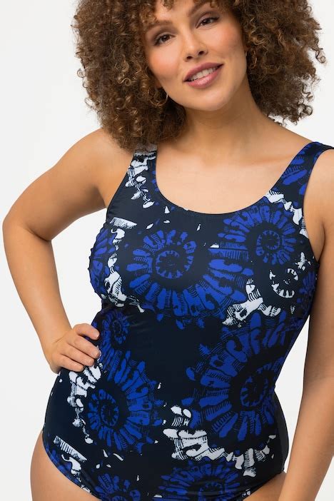 Ammonite Print Soft Lined One Piece Swimsuit Navy Blue Ulla Popken