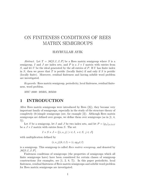 Pdf On Finiteness Conditions For Rees Matrix Semigroups