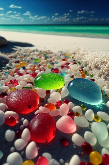 Pilha De Vidro Do Mar Sentado Em Cima De Uma Praia De Areia Generativa