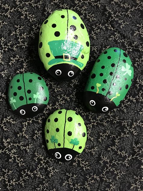 Green Saint Patricks Day Ladybug Painted Rocks Ladybug Rocks St