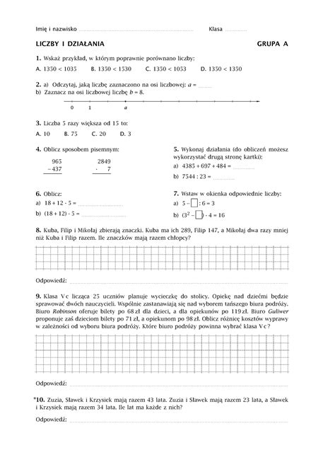 Liczby I Dzialania Pdf Sprawdzian Liczby I Dzia Ania Grupa A