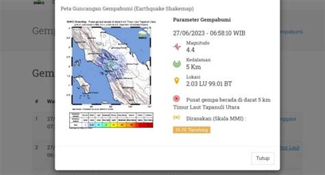 Tapanuli Utara Diguncang Gempa Bumi M 4 4