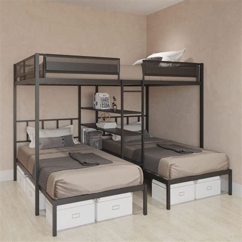 Amazon Runwon Twin Over Full L Shaped Metal Bunk Bed And Twin Size