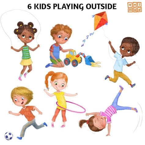 KIDS PLAYING OUTSIDE Clip Art for Kids, Diversity, Kids Playing ...