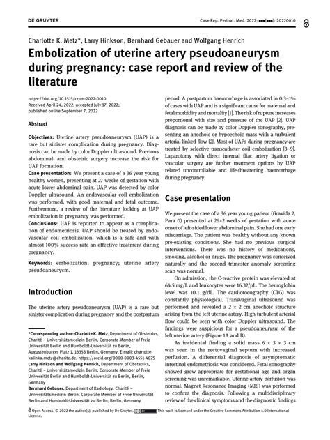 Pdf Embolization Of Uterine Artery Pseudoaneurysm During Pregnancy