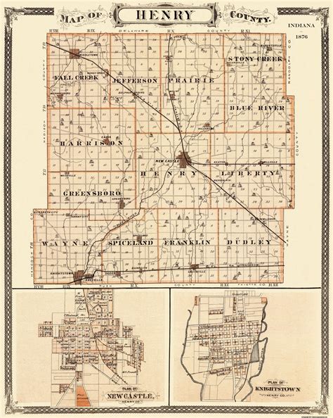 Historic County Map - Henry County Indiana - Andreas 1876 - 23 x 28.88