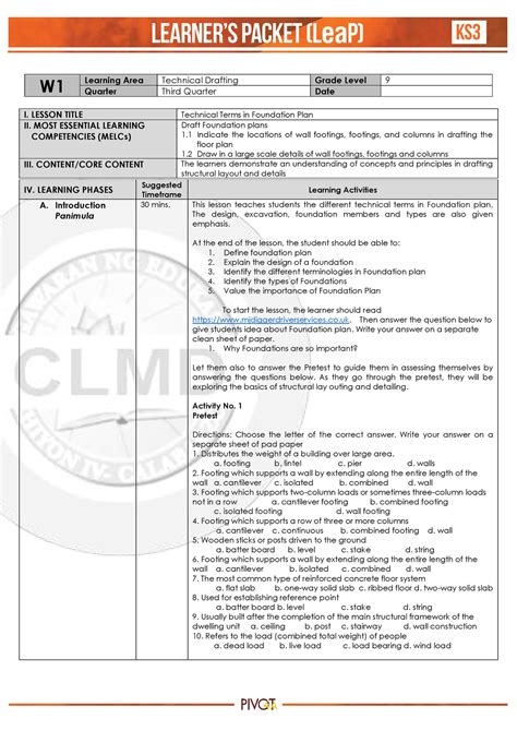 Tle Technical Drafting 9 Week1 W Learning Area Technical Drafting Grade Level 9 Quarter Third