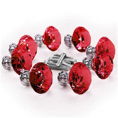 16 Pack 30mm Red Diamond Clear Crystal Glass Door Pull Drawer Knob