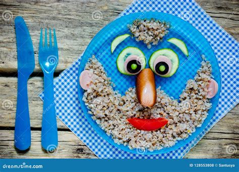 Buckwheat Sausage Vegetables Old Man Face Stock Photo Image Of Father