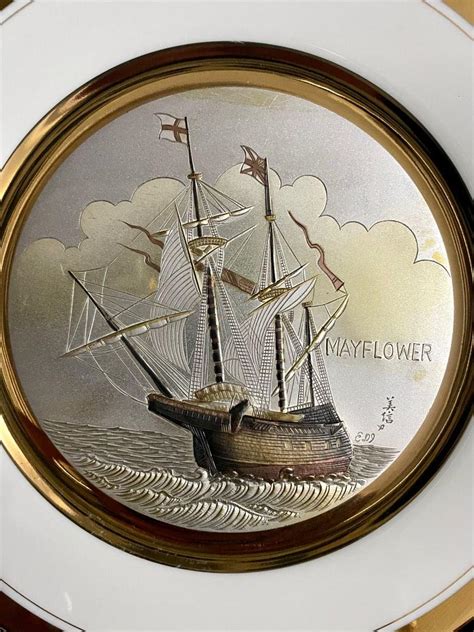 Chokin Japan MAYFLOWER Ship By Yoshinobu Hara Porcelain Plate Gilded