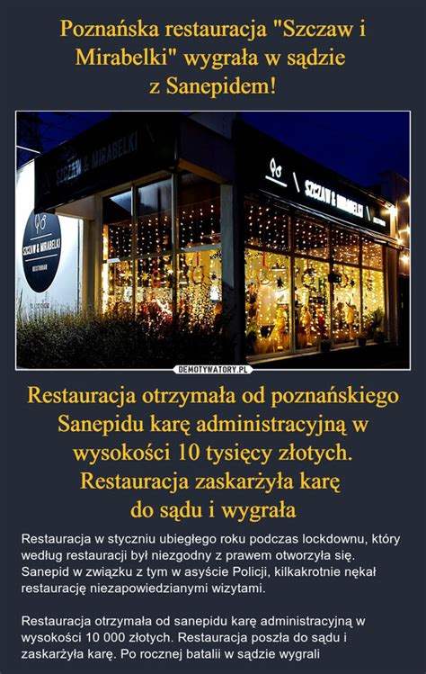 Pozna Ska Restauracja Szczaw I Mirabelki Wygra A W S Dzie Z Sanepidem