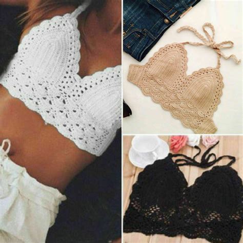 Women Crochet Lace Bralette Knit Bra Boho Beach Bikini Halter Cami Tank