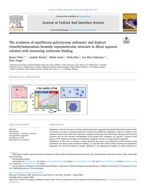 Pdf The Evolution Of Equilibrium Poly Styrene Sulfonate And Dodecyl