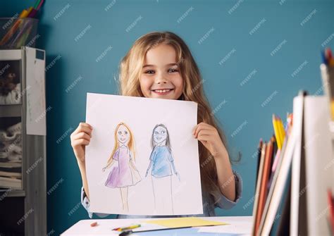 Premium Ai Image Child Showing His Drawing