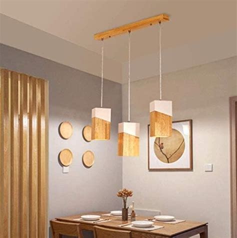 Modern Pendelleuchte Holz Lampe 3 flammig Esstischlampe Hängeleuchte