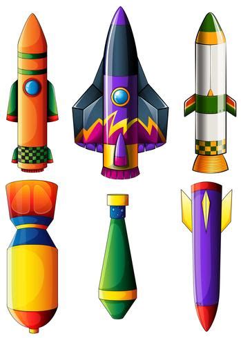 A Group Of Colorful Rockets Vector Art At Vecteezy