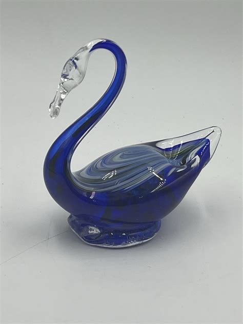 Blue Art Glass Swan Paperweight