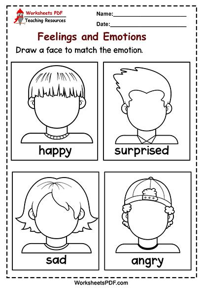 Engaging Emotion Worksheets For Kindergarten Fun Matching Activities