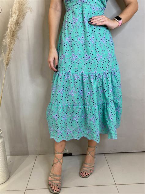 Vestido Midi Alcinha Busto Vazado Laise Floral Verde Gua Lil S