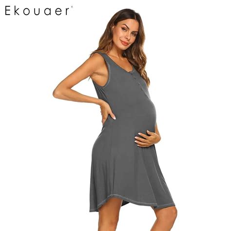 Ekouaer Women Maternity Nightgown Sleepwear Summer Nightwear Nightdress