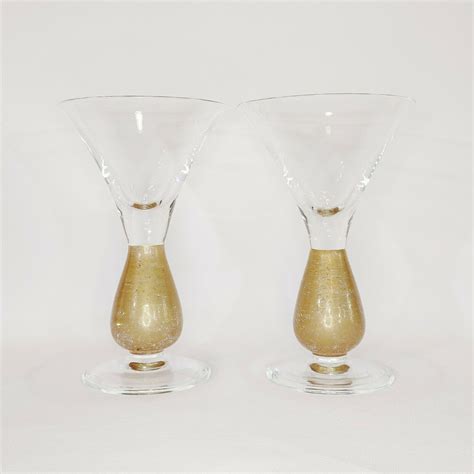 Set Of 2 Vintage Mcm Heavy Martini Glasses Webbed Gold Bulb Stem Mcm 675 In 2022 Martini