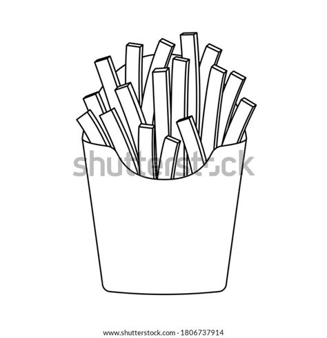 Outline Black French Fries Paper Pack Stock Vector Royalty Free