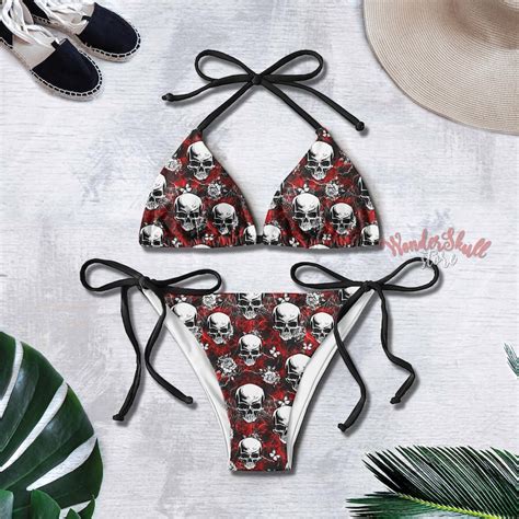 Skull Gothic Pattern Micro Triangle Bikini Swimsuit For Women Etsy