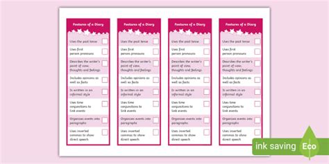 Features Of A Diary Bookmark Teacher Made Twinkl