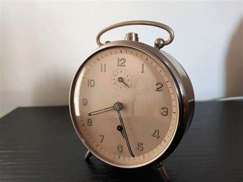 Retro Metal Alarm Clock On The Table Close Up Stock Photo Image Of