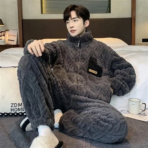 Antistatic Coral Fleece Men S Winter Pajamas Set Thicken Flannel Warm