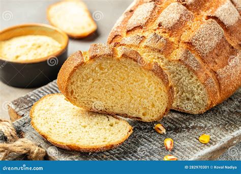 Traditional Portuguese Corn Bread On A Wooden Board Banner Menu