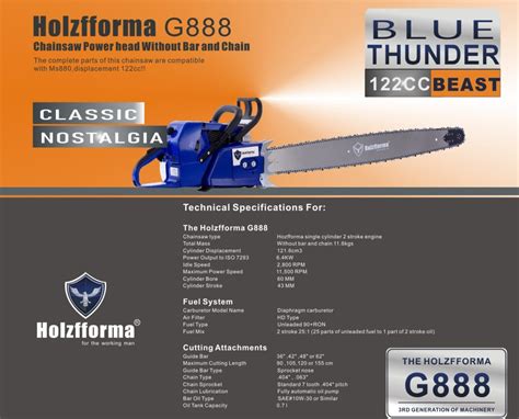 122cc Holzfforma Blue Thunder G888 Gasoline Chain Saw