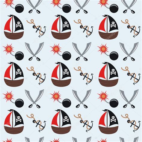 Seamless Pattern Cartoon Pirates Vector Illustration Stock Vector