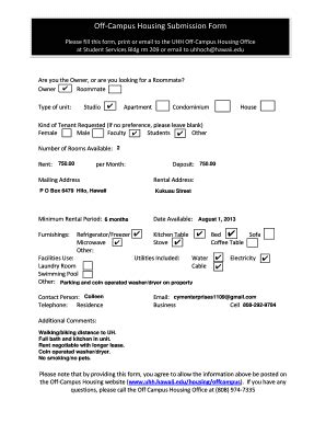 Fillable Online Hilo Hawaii Off Campus Housing Submission Form