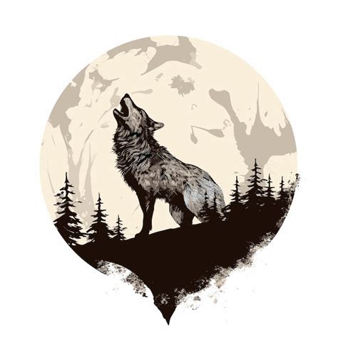 Premium Vector Illustration Of A Wolf Howling At The Moon