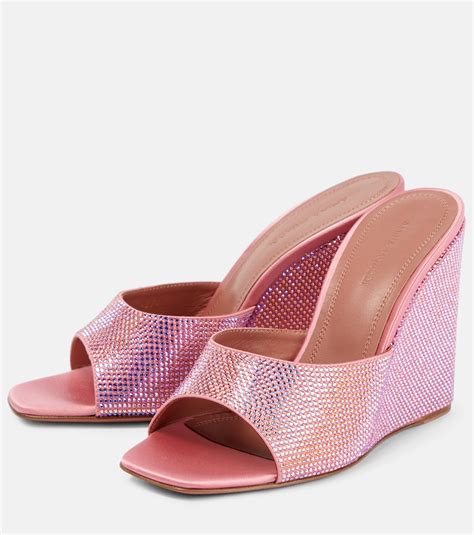 Lupita Embellished Satin Wedge Sandals In Pink Amina Muaddi Mytheresa