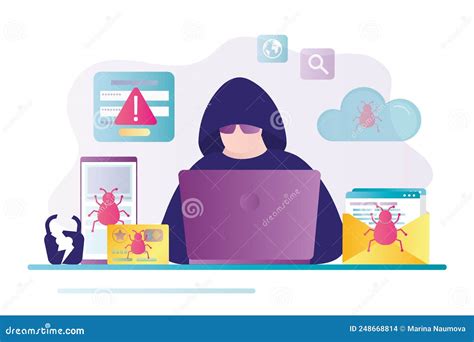 Masked Hacker Hacking Into Computer Thief Steals Personal Data And