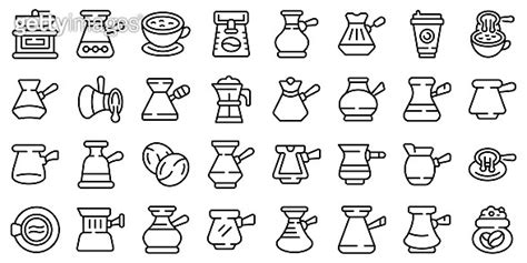 Turkish Coffee Pot Icons Set Outline Vector Arabic Coffee