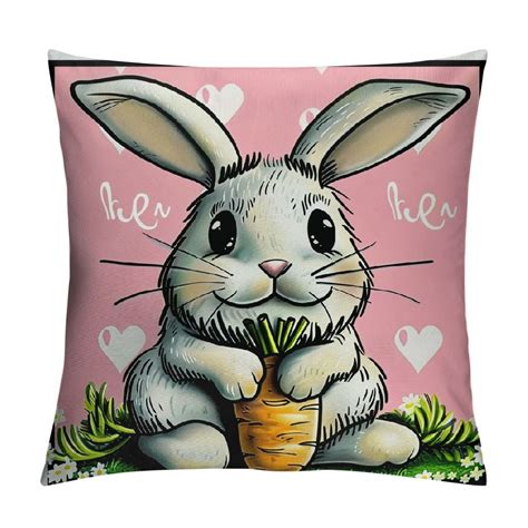 Nawypu Easter Pillow Covers Rabbit Bunny Carrot Pink Pillow Covers Peep