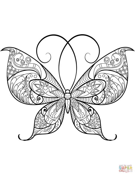 Zentangle Butterfly Coloring Page Free Printable Coloring Pages