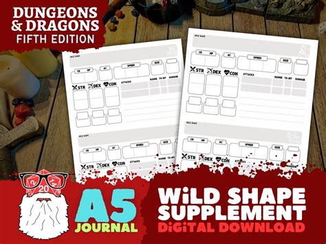 Dnd 5e Wild Shape Supplement to Character Journal for Dungeons & Dragons Fifth Edition Print and ...