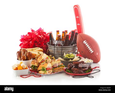 Series with football tailgate party food and items Stock Photo - Alamy